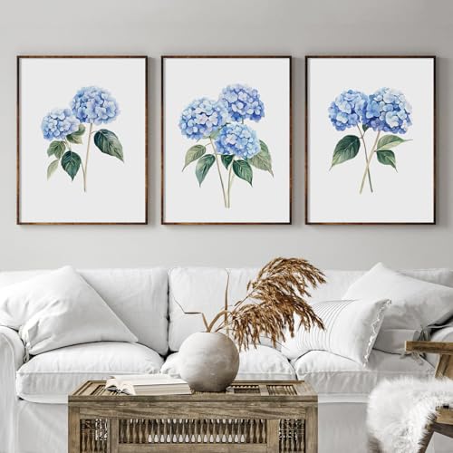 FEOFTIE Hydrangea Wall Art Blue Floral Prints Watercolor Botanical Poster Blue Hydrangea Decor Grandmillennial Wall Art Blue Flower Art Canvas Prints for Living Room Bedroom16L x 12W Unframed