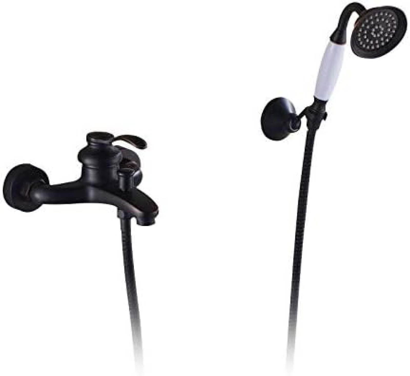 Robinet de baignoire et douche triple en cuivre noir mural avec mitigeur