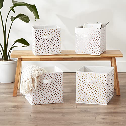 Image of DII Fabric Storage Bins for Nursery, Offices, Home Organization, Containers are Made to Fit Standard Cube Organizers (11x11x11) White with Gold Dots - Set of 4