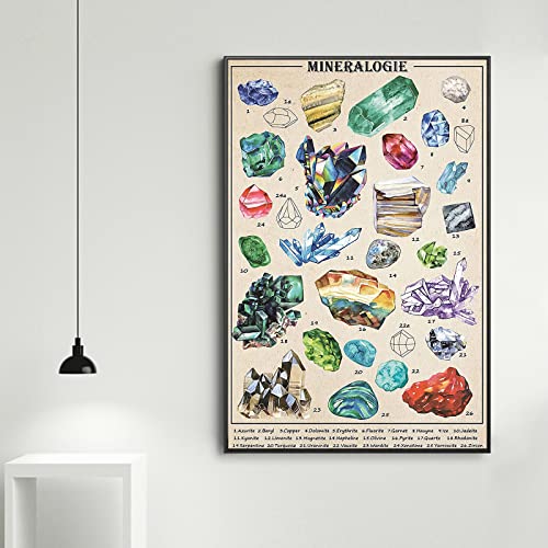 Vintage Mineral Specimens Poster - Crystal Gems Poster - Nature Canvas Wall Art Prints - Science Education Chart - Vintage Cottagecore Room Decor Aesthetic Pictures For Kid Room Classroom Office Decor Unframed (12X18In/30X45Cm) #TOP1