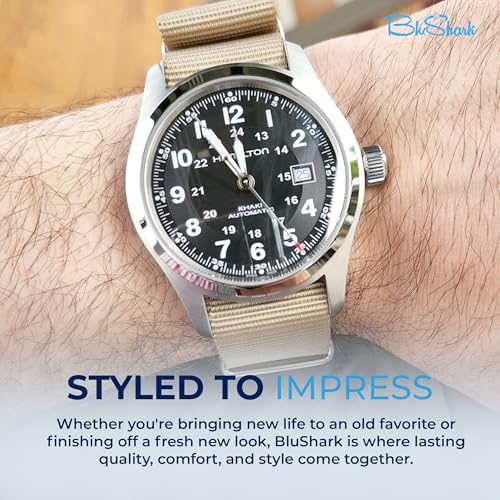 Image of BluShark - Original Collection Military-Style Waterproof Watch Strap, Fits All Timepiece Brands, Durable Nylon Wristwatch Accessories with Stainless Steel Buckle - 18mm, 20mm, 22mm & 24mm Watch Bands
