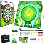 VEELUPLUS Battle Golf Chipping Game, Double-Sided Sticky Golf Battle Mat with 30 Sticky Balls and 10 Darts for Adults Dads and Junior Golfers - Indoor and Outdoor