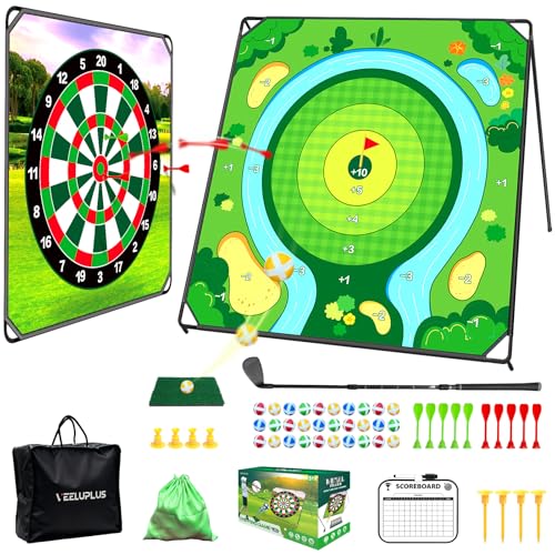 Veeluplus 70' X70''Battle Golf Chipping Game, Double-Sided Sticky Golf Battle Mat With 30 Sticky Balls And 10 Darts For Adults Dads And Junior Golfers - Indoor And Outdoor