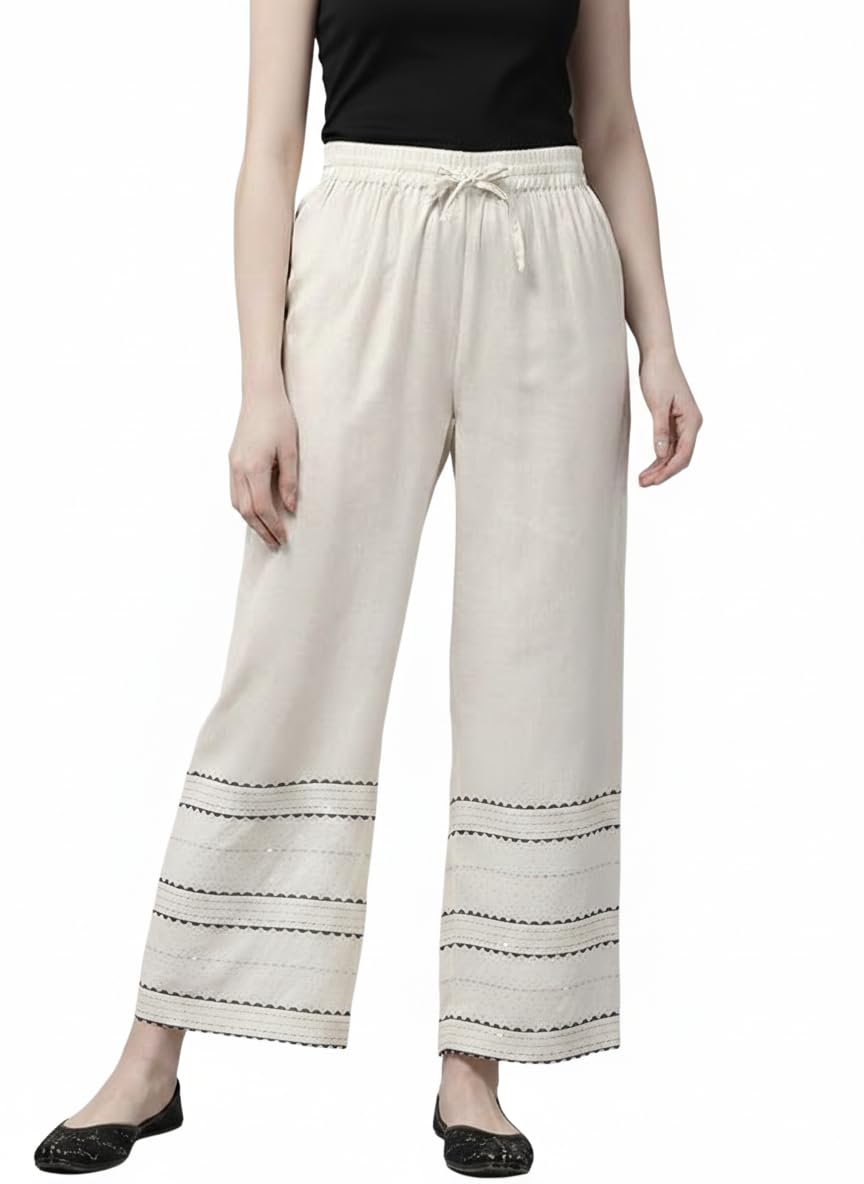 Womens Pure Cotton Cambric Regular Fit Trousers | Palazzo Pants | Breathable Soft Fabric | Comfortable Elastic Waist Relaxed Style | Sizes Small to Five XL-image-33