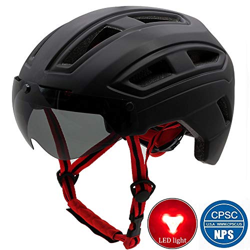 GIEADUN Bicycle Helmet Men and Women with Lights Detachable Magnetic Goggles Mountain Road Bike Helmet Adjustable Size Adult Riding helmetTaillight (Black)