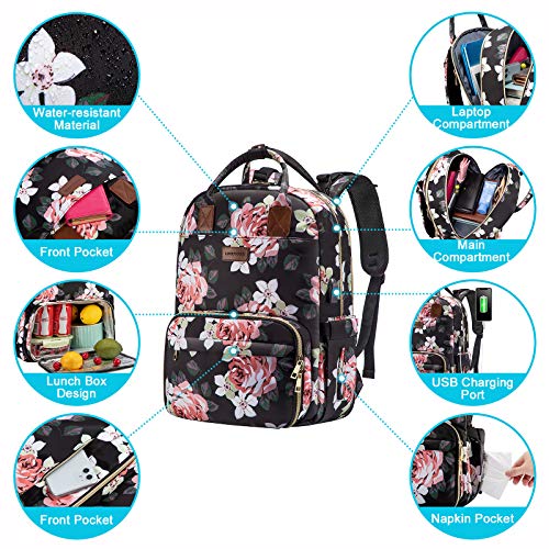 Lovevook Lunch Backpack Insulated Cooler Backpack, Waterproof Laptop Backpack Vintage Work Lunch Box Bag Fashion School Backpack Stylish Travel Bag For Women Girls, Fit 15.6 Inch Computer #TOP2