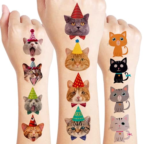 96 PCS Super Cute Cat Cats Pet Pre-Cut Temporary Tattoos for Kids...