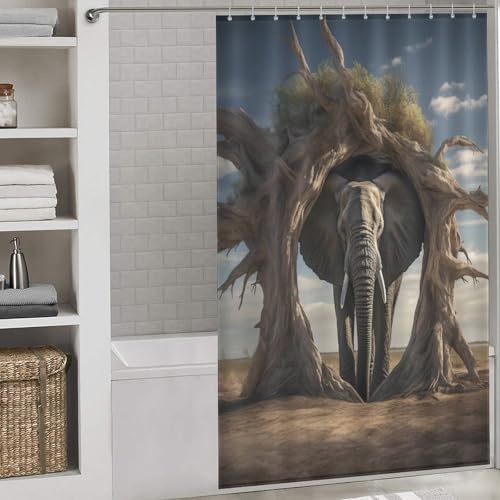 Rideau de douche imperméable et séchage rapide ElephFourmi avec 12 crochets