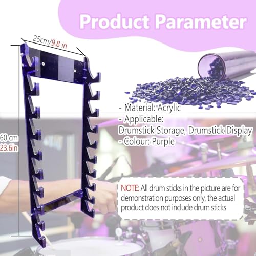 Soportes para Baquetas de Acrílico Transparente Morado, Exhibidor Colgante para Juego de Batería, Interior miniatura 2