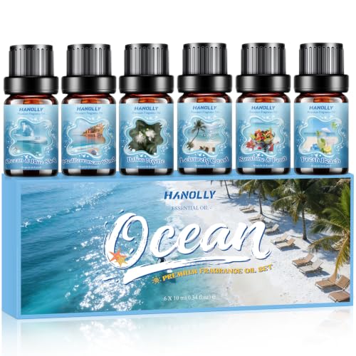 Ocean Essential Oils Set Summer Essential Oils for Diffusers for Home Beach Fragrance Oils for Candles & Soap Making Scented Oils for Blue Sky Wind Coast Sunshine & Fruit Fresh Beach Myrtle