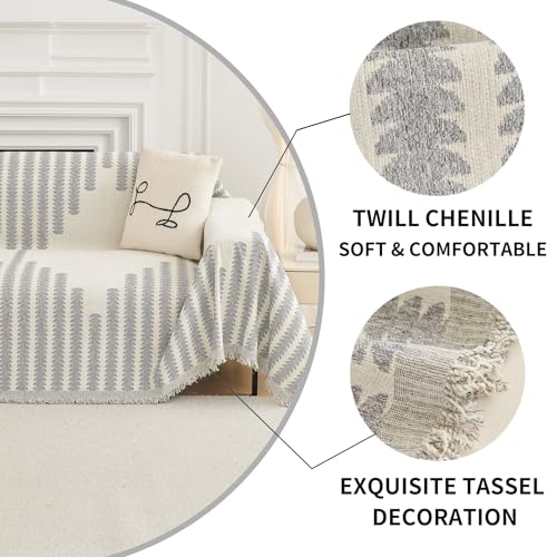 HAOMAIJIA Boho Sofa Covers Couch Covers for 2 Cushion Couch Sofa Pet Friendly Soft Thick Non Slip Couch Cover for Dogs Washable Sectional Couch Covers L Shape Furniture Protector (Grey, 71\"x102\") - Thumbnail 5