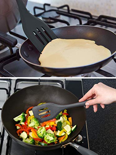 Image of Baskety Silicone Turner Spatula /Slotted Spatula, High Heat Resistant to 480F, Hygienic One Piece Design, Non Stick Rubber Kitchen Utensil for Fish, Eggs, Pancakes, Wok Black Pack of 1