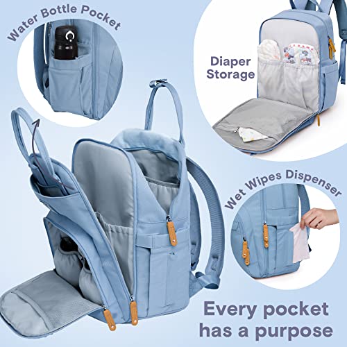 Image of RUVALINO Diaper Bag Backpack-Multifunction Baby Travel Bag with Changing pad, Insulated Bottle Holders & Pacifier Case, Large Capacity, Waterproof, Sky Blue