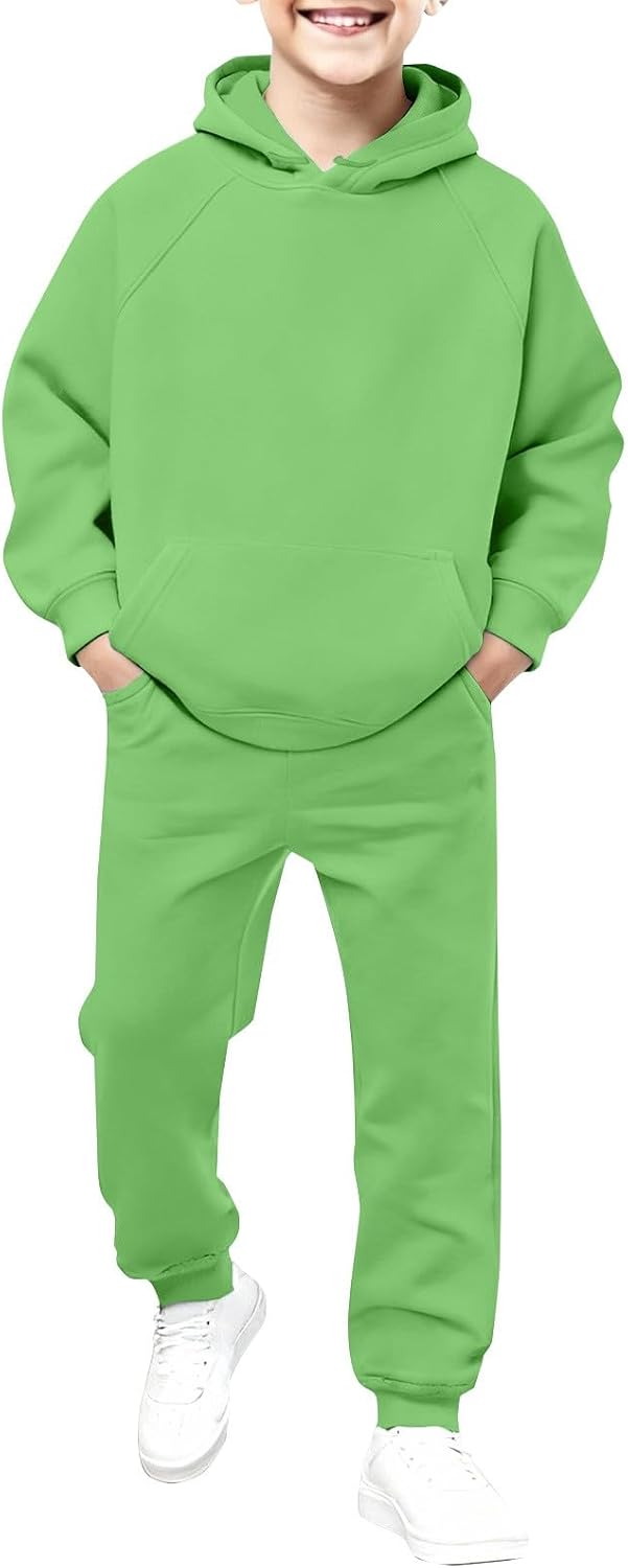 Girls Boys 2 Piece Sweatsuits Kids' Sweatsuit Set Solid Color Long Sleeve Zip Up Hooded Sweatshirt Cargo Sweatpants