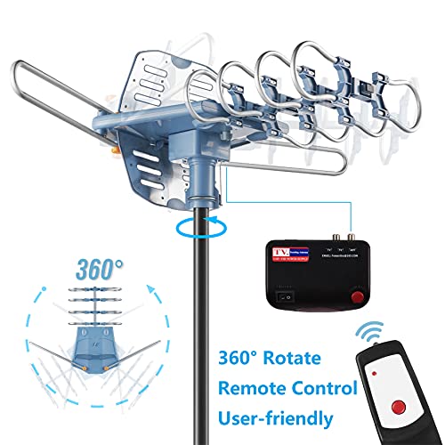 Hdtv Antenna Ampilfied Digital Outdoor Antenna&4K/1080P High Reception-60Ft Rg6 Coaxial Cable-150 Miles Range-360 Degree Rotation Wireless Remote-Snap-On Installation Support 2 Tvs #TOP4