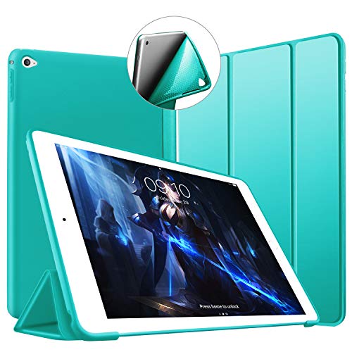 Hoes voor iPad Air 2 9,7 inch, VAGHVEO Ultra Dunne Lichtgewicht Smart Zachte TPU Back Cover Beschermende Lederen Hoesje met Automatische Slaap/Waak Functie voor Apple iPad A1566 / A1567, Mint Groen