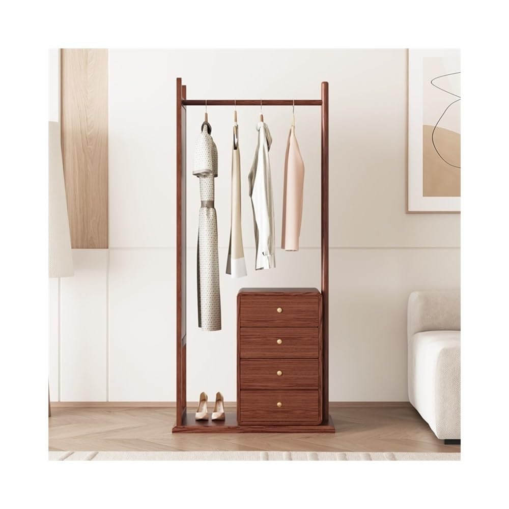 Adjustable Garment Rack Coat Rack Floor Solid Wood Chinese Style High-end Storage Clothes Rack Drawer Multi-function Hanger Standing
