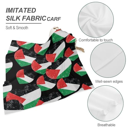 Palestine Retro Heart Flag Print Bandana Square Scarf Silk Feeling Headwear Hair Kerchief Wrap for Women4