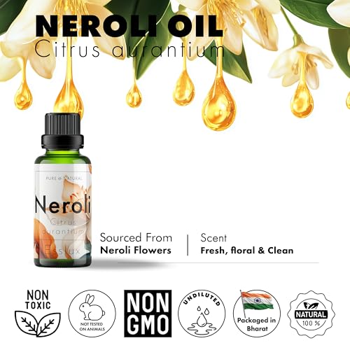 Image of Esslux Neroli Essential Oil - Boosts Sleep Quality and Moisturizes Skin - Neroli Oil for Relaxing Bedtime - 100 Therapeutic Grade for Aromatherapy and Topical Use - 15ml