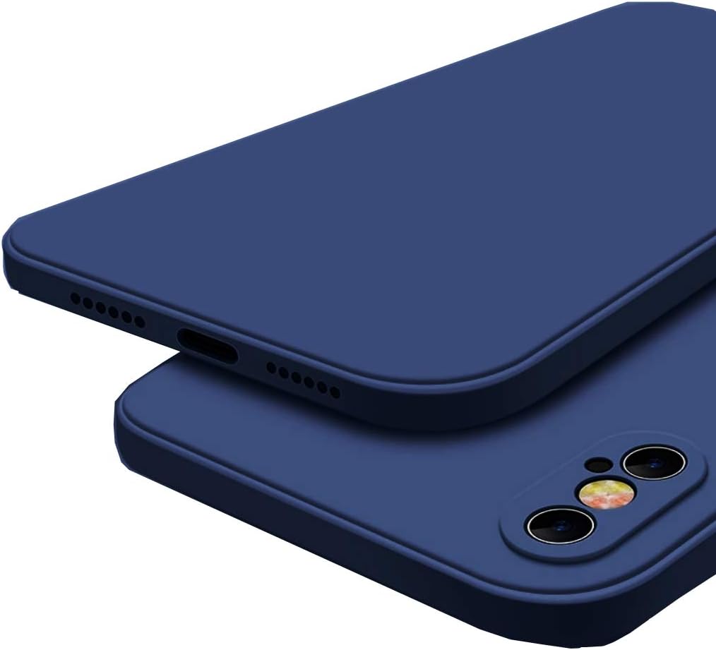 MOBITUSSION Square Liquid Silicone Microfiber Lining with Camera Protection Back Cover Compatible for iPhone X/iPhone Xs (Blue)