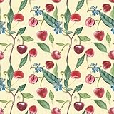 VEELIKE Cream Cherry Peel and Stick Wallpaper Vintage Floral Fruit Wallpaper for Kitchen Pantry Nursery Bathroom 17.7''x118'' Self Adhesive Removable Cherry Contact Paper for Cabinets Shelves Drawers