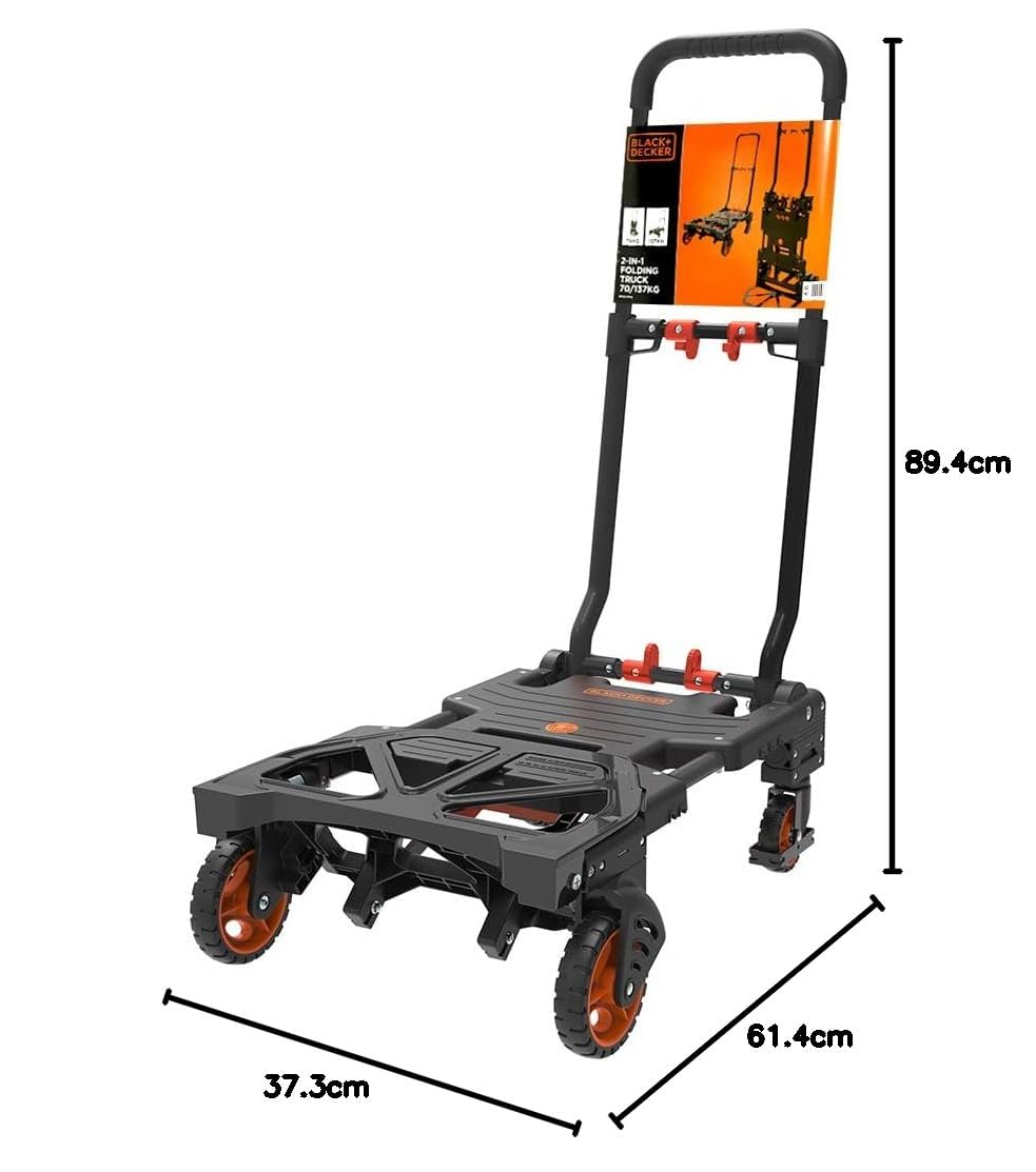 BLACK+DECKER 2-in-1 Sackkarre und Plattformwagen - Transportkarre max. 55KG - Transportwagen max. 120KG - Klappbarer Handwagen - Wagen mit robusten Rädern - Kunststoff/Stahl