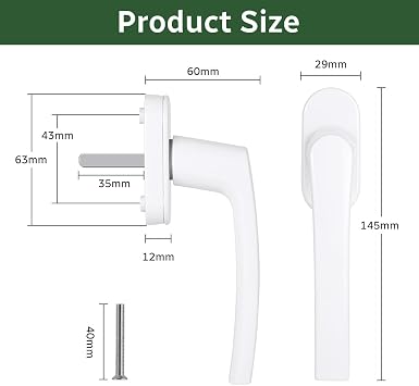 Flintronic Aluminium Window Handle Pack of 2 Child Lock Keyless Window Lock Window Handles Safety Window Handle in Pin Length 35 mm Door Handles for Windows Patio Doors Balcony Doors