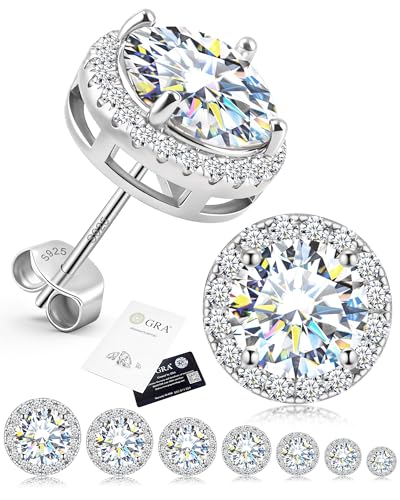 Delzzad Moissanite Earrings for Men, Solid S925 Sterling Silver and 18K Golden Plated Halo Stud Earrings for Women Valentine's Day Mother's Day Gifts - D Color VVS1 Hypoallergenic Dainty Moissanite Jewelry for Sensitive Ear, 3mm(0.1ct*2)