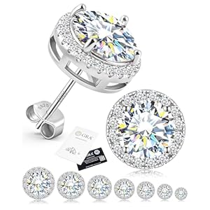 Moissanite Earrings for Men, Solid S925 Sterling Silver and 18K Golden Plated Halo Stud Earrings for Women Valentine’s Day Mother’s Day – D Color VVS1 Hypoallergenic Dainty Moissanite Jewelry for Sensitive Ear, 0.2CT-10CT, 3-11mm
