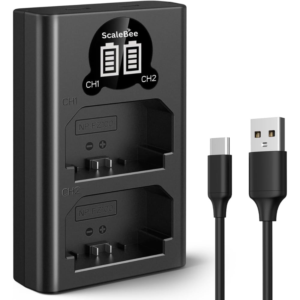 NP-FZ100 Battery Charger, Dual LCD Battery Charger for Sony A7 iii, A7 iv, A7RIII, A7RIV, A7C, A7Cii, FX30, A6700, A6600, A9, A1, ZV-E1, ZV-E10 II Dual Camera Batteries USB Charger-picture-26