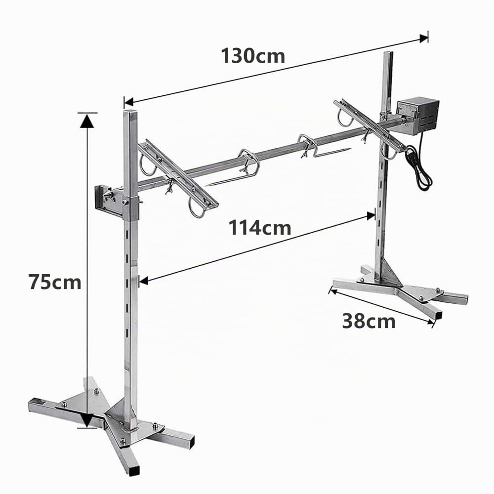 YUEWO Kit Girarrosto Elettrico,Universale Girarrosto per Barbecue,Spiedo Girevole per Grigliare,15W Motore in Acciaio Inox Set di Girarrosto Max 70kg
