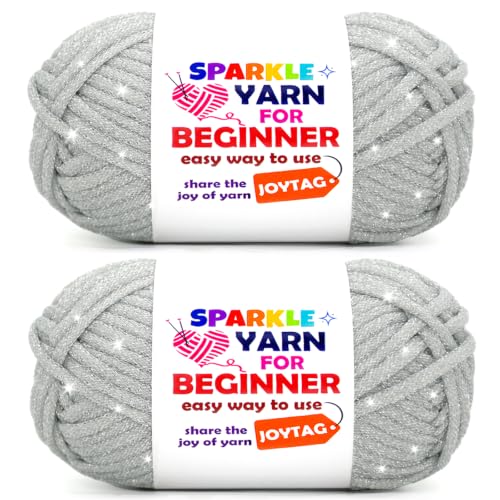 Image of 2 Pack Sparkle Beginner Crochet Yarn for Crocheting Knitting Multicolor Easy Crochet Yarn for Beginners(Silver Grey)