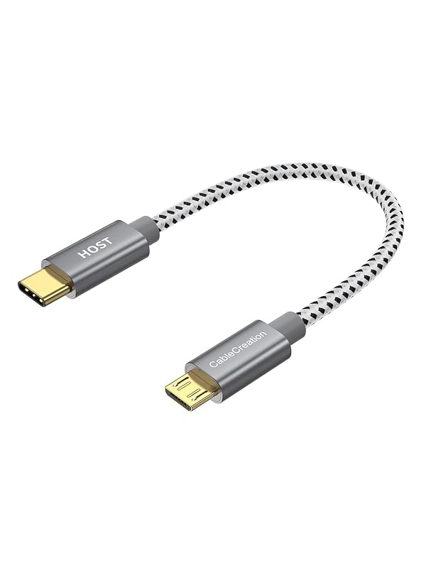 CableCreation Short USB C to Micro USB Cable 0.65 FT, Braided USBC to MicroUSB OTG 480Mbps Cord for Wall Chargers, MacBook Pro, Air, Galaxy S22, S21, Pixel 5/4/3 & More, 0.2M Space Gray by CableCreation - Used condition - US$6.46