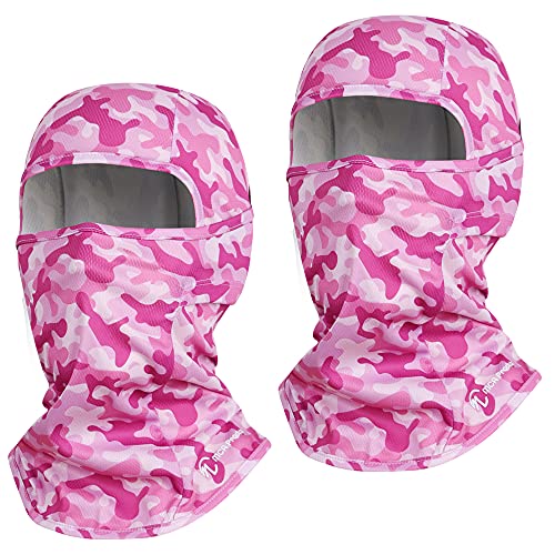 [MCA Products] 迷彩 メッシュ フルフェイスカバー バラクラバ ヘルメット インナーキャップ 濡らしてひんやり 吸水冷感 速乾 高通気性 紫外線カット 日焼け防止 色数豊富 サイクリング ツーリング スポーツ アウトドア 野外活動 フリーサイズ 男女兼用 (ピンク2枚組)