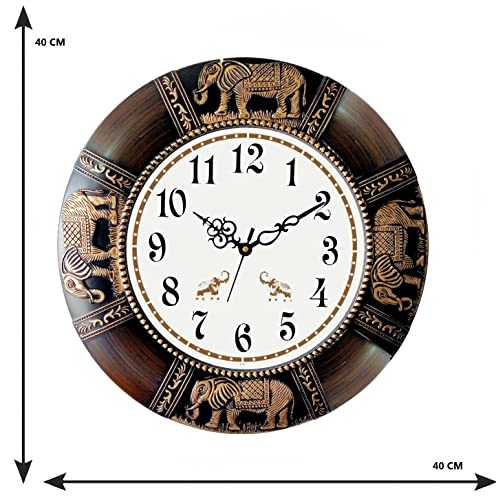 Image of Plastic Designer Vintage Vastu Wall Clock (Black, Cola, 40 x 40 cm)
