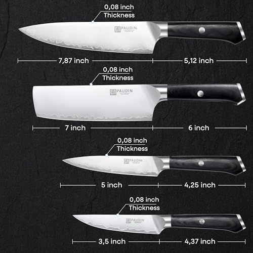 PAUDIN Kitchen Knife Set, 4 Pieces Chef Knife Set, High Carbon Stainless Steel Knife Set, Ultra-Sharp Knives Set for Kitchen with Ergonomic Wooden Handle, Gifts for Men and Women - Image 3