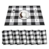 MUBIN Set of 6 Placemats, Cotton Buffalo Check Plaid Placemats Woven Tablemats Washable Heat...