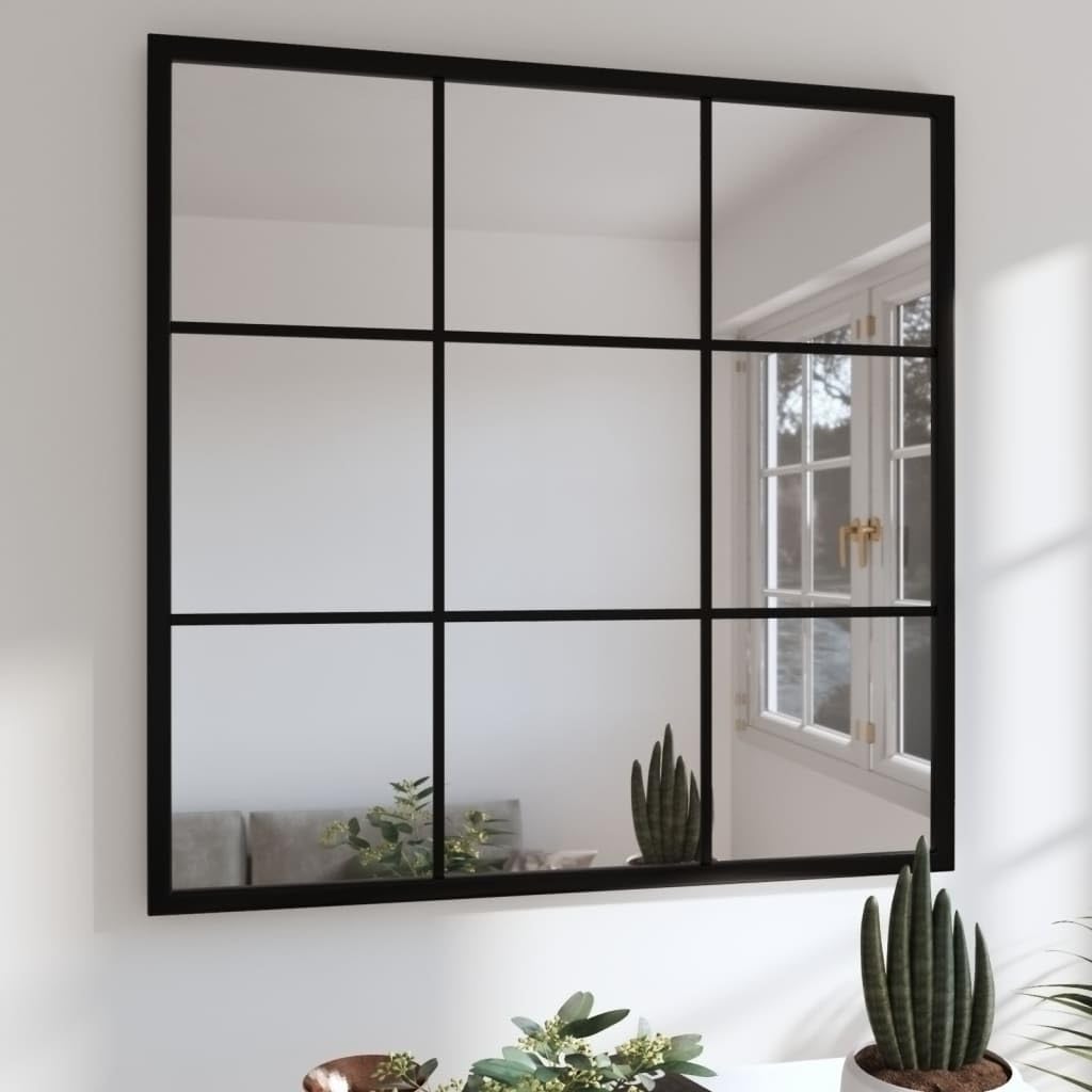 Grand miroir pour salle de bain en métal noir 60x60 cm à suspendre