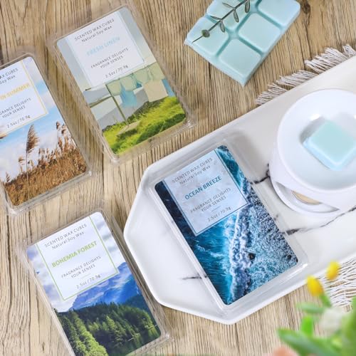 STRN Scented Wax Melts Wax Cubes Long Lasting Strong Scent, Soy Wax Cubes for Warmer Jelly Wax Melts Set, Ocean Breeze, Fresh Linen, Bohemia Forest, Summer Wind (4 x 2.5oz) - Image 4