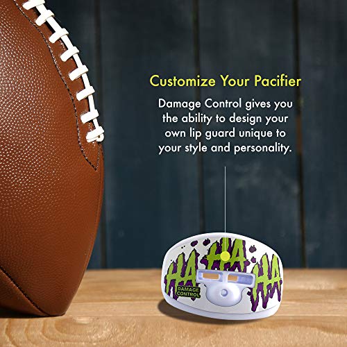 DAMAGE CONTROL Pacifier Mouthpiece – Football Mouthguard with Helmet Strap, Protects Teeth, Jaw & Mouth – Mouth Piece for Sports, No Boiling, Allows Airflow – Gear for Adults & Youth (HA HA HA)