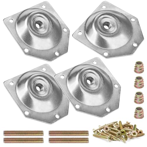 HUTLON 4 Pack Leg Mounting Plates, Furniture Leg Attachment Plates, 12 Degree Angled Metal Table Leg Mounting Hardware, Furniture Leg Mounting Brackets Industrial Strength T-Plate