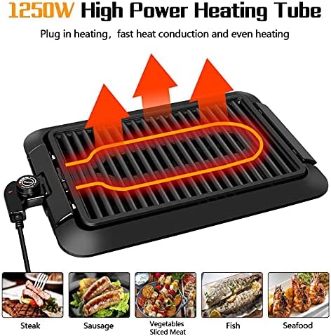 Gotoll Barbecue Électrique de Table,1280W Gril sans Fumée BBQ Electrique D'interieur avec Bac Collecteur et Thermostat,Plaques Démontable,Zone Grill 36 cm x 23 cm - Noir