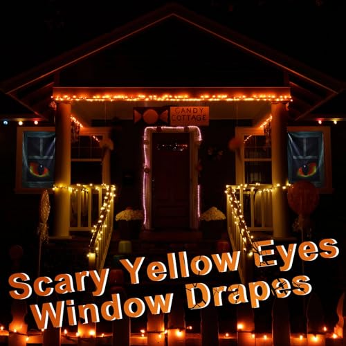 Irenare 2 Pcs Halloween Eyes for Windows, Curtain Panels Black Window Treatment Scary Eye Halloween Window Posters Silhouette for Bedroom Living Room, 34.49 x 60.24 Inches(Cat) by Irenare - Image 5