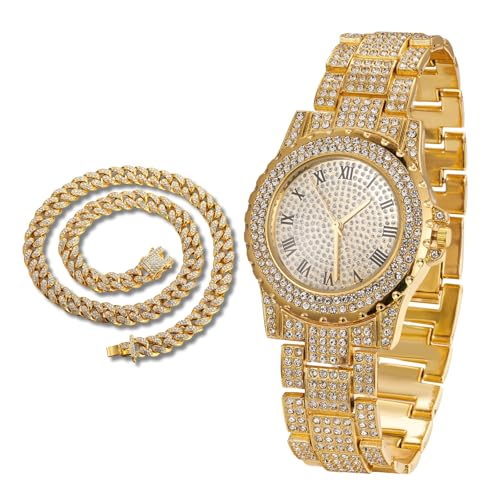 Montre Diamant Iced Out pour Hommes Cadran Rond 39mm et Bracelet en Or 18K