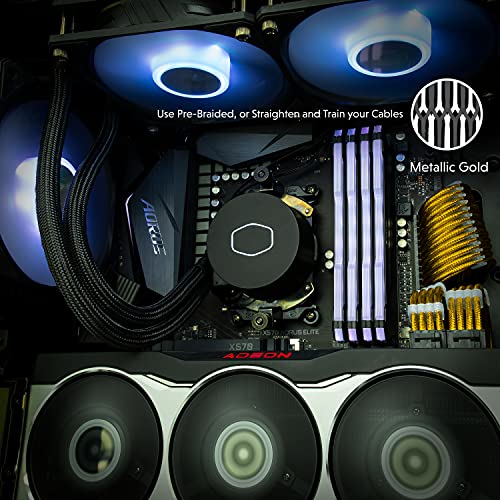 Image of LINKUP - PSU PC Power Extension Cable Metallic Sleeved Silicone Coated Soft & Flexible to Route Custom Mod GPU & CPU w /Comb Kit┃1x 24P (20+4) Motherboard ATX┃50CM 500MM - Gold