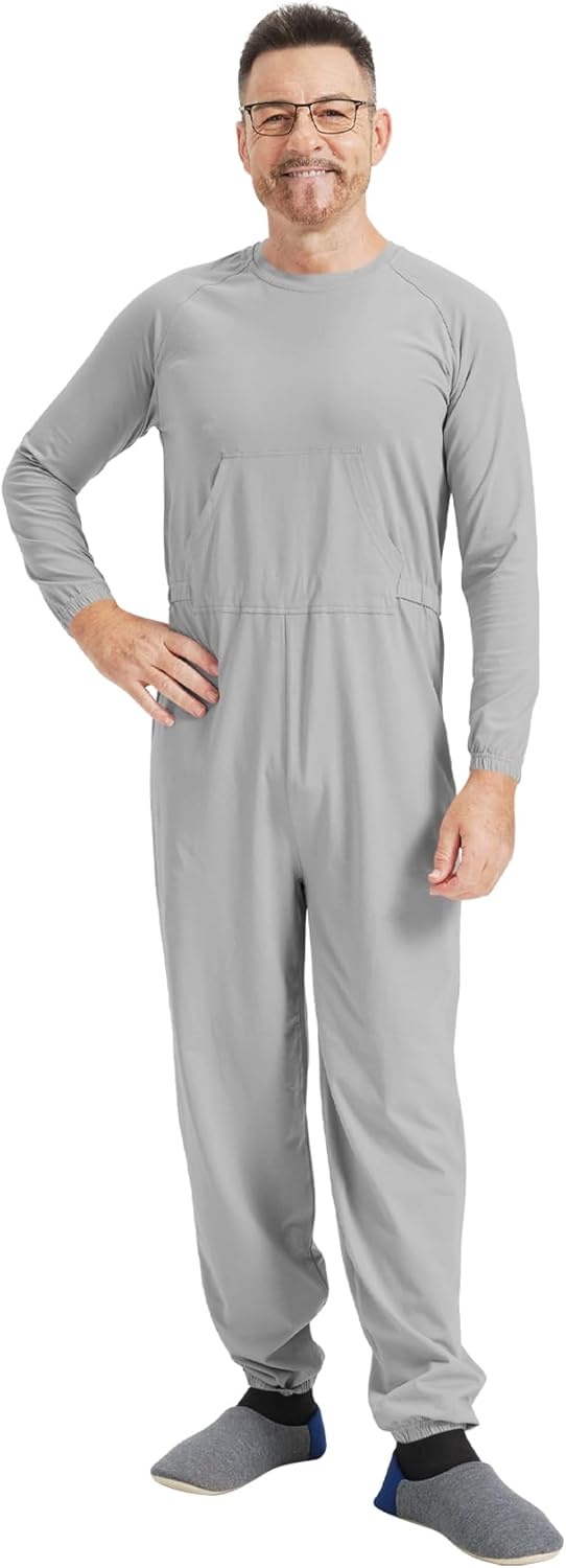 Anti Strip Clothing Adaptive Jumpsuit with Easy Access Back Zipper Pajamas for Elderly & Dementia Patients