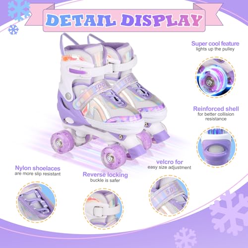 Roller Skates for Girls Boys Kids Age 3-12 Years Old 4 Sizes Adjustable with Wheels Light up, Birthday Gift for Children Teens, Indoor Outdoor