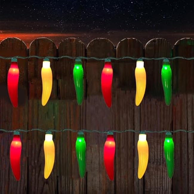 13.6FT Chili Pepper Lights Lights with 37 Mini Triplecolor Chili Lights(2 Spare),Outdoor Christmas Incandescent Pepper Lights for Indoor Outside Garden Patio Mexican Xmas Day Decor Parties