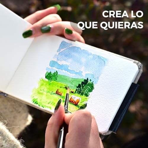 Miniatura 6 de Funto Diario De Acuarelas, 3,5x5,5 , Paquete De 2, 48 Páginas Cada Uno, Papel De Acuarela Prensado En Frío Con Bolsillo Interior Y Banda Elástica, 110 Lb 230 G M