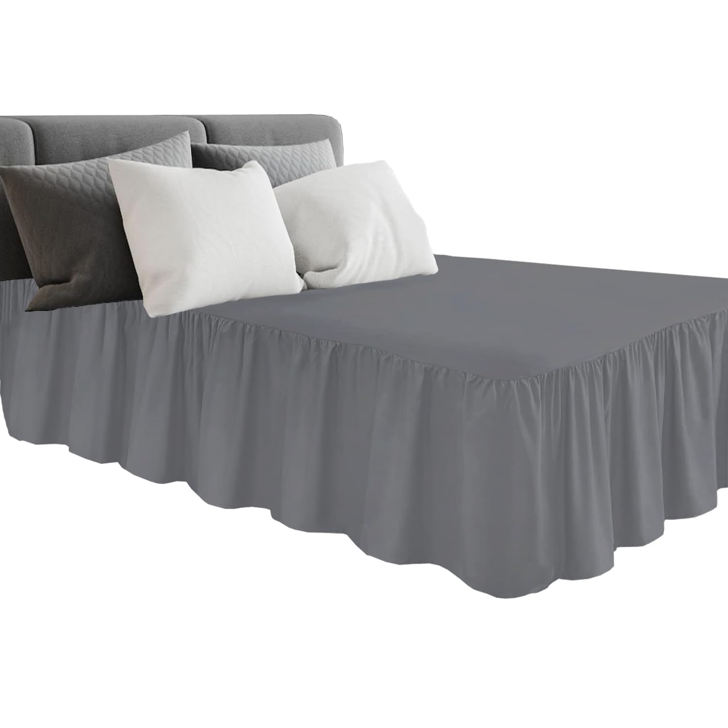 Super King Bed Platform Base Frilled Valance, Grey, Anti-Wrinkle Soft Brushed Microfiber Fabric, Multicolor Collection, Size: 4ft (182 x 200 + 25 cm)